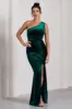 Stargazing | Bottle Green Velvet Asymmetric Split Maxi Dress sold by Club L London