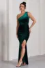 Stargazing | Bottle Green Velvet Asymmetric Split Maxi Dress sold by Club L London