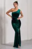 Stargazing | Bottle Green Velvet Asymmetric Split Maxi Dress sold by Club L London