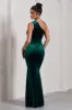 Stargazing | Bottle Green Velvet Asymmetric Split Maxi Dress sold by Club L London