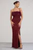 Old Money | Burgundy Bodycon Sequin Maxi Dress With Feather Trim sold by Club L London