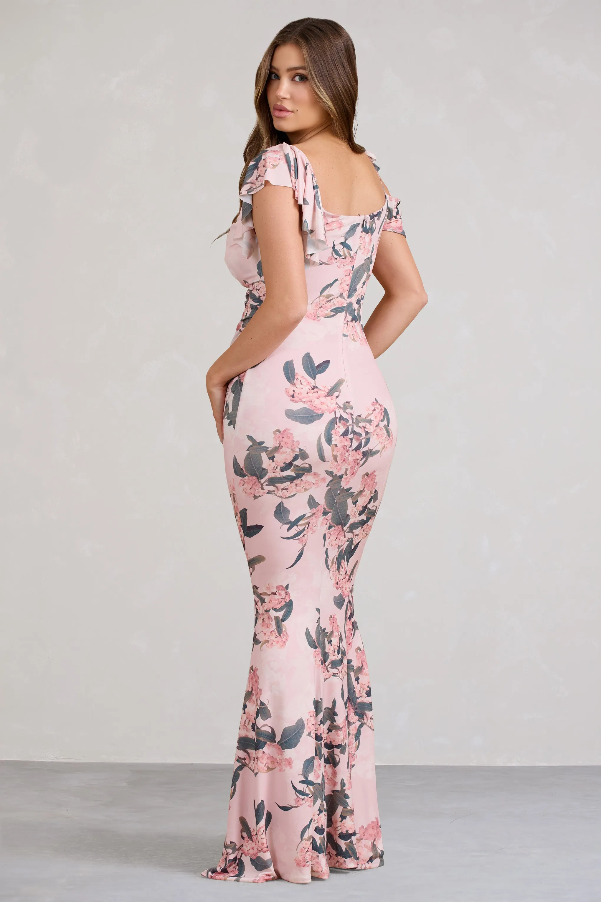 Merlot | Pink Floral Asymmetric Maternity Maxi Dress sold by Club L London product image thumbnail 2