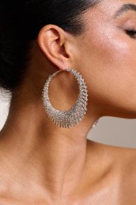 Saskia | Silver Diamante Hoop Earrings sold by Club L London