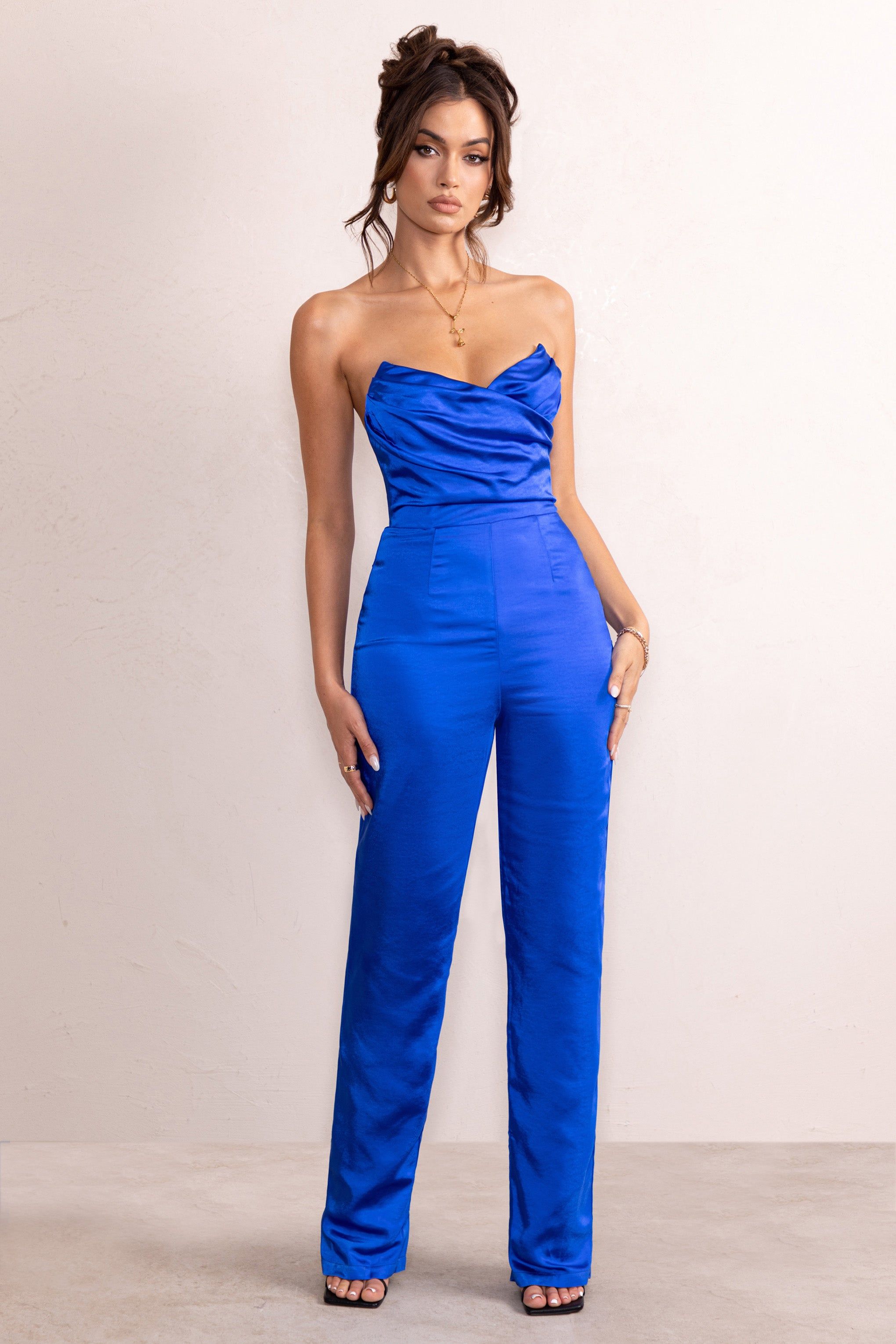 Amiah | Cobalt Blue Satin Strapless Straight Leg Jumpsuit sold by Club L London product image thumbnail 5