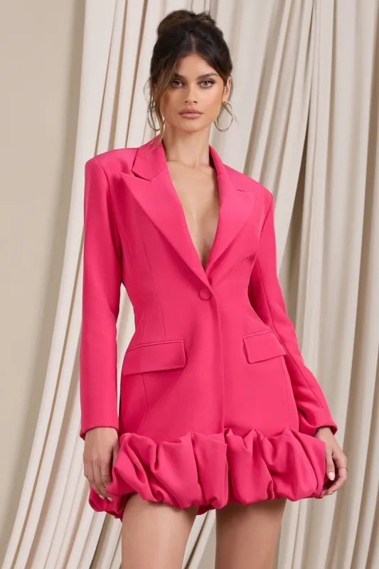 Cloud Catching | Hot Pink Tailored Blazer Mini Dress With Ruffled Hem sold by Club L London