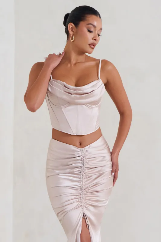 Prosecco | Champagne Satin Draped Corset Top sold by Club L London
