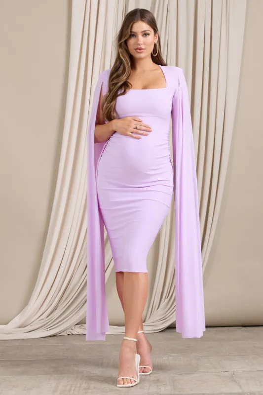 Meaningful | Lilac Maternity Midi Dress With Cape Sleeves sold by Club L London