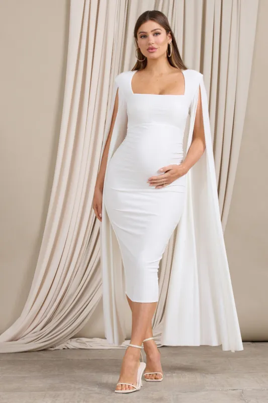 Meaningful | White Maternity Midi Dress With Cape Sleeves sold by Club L London