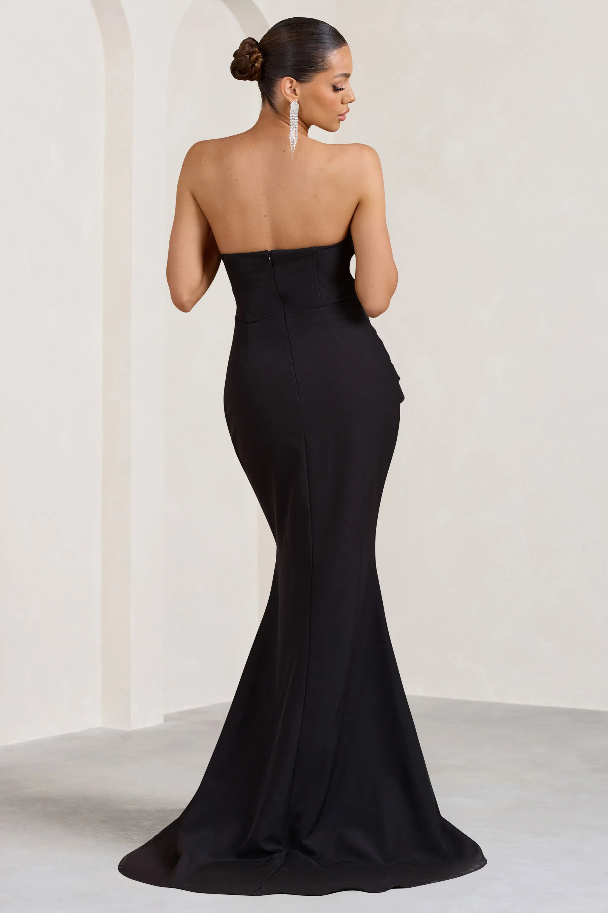 Elene | Black Pleated Split Fishtail Maxi Dress sold by Club L London product image thumbnail 2