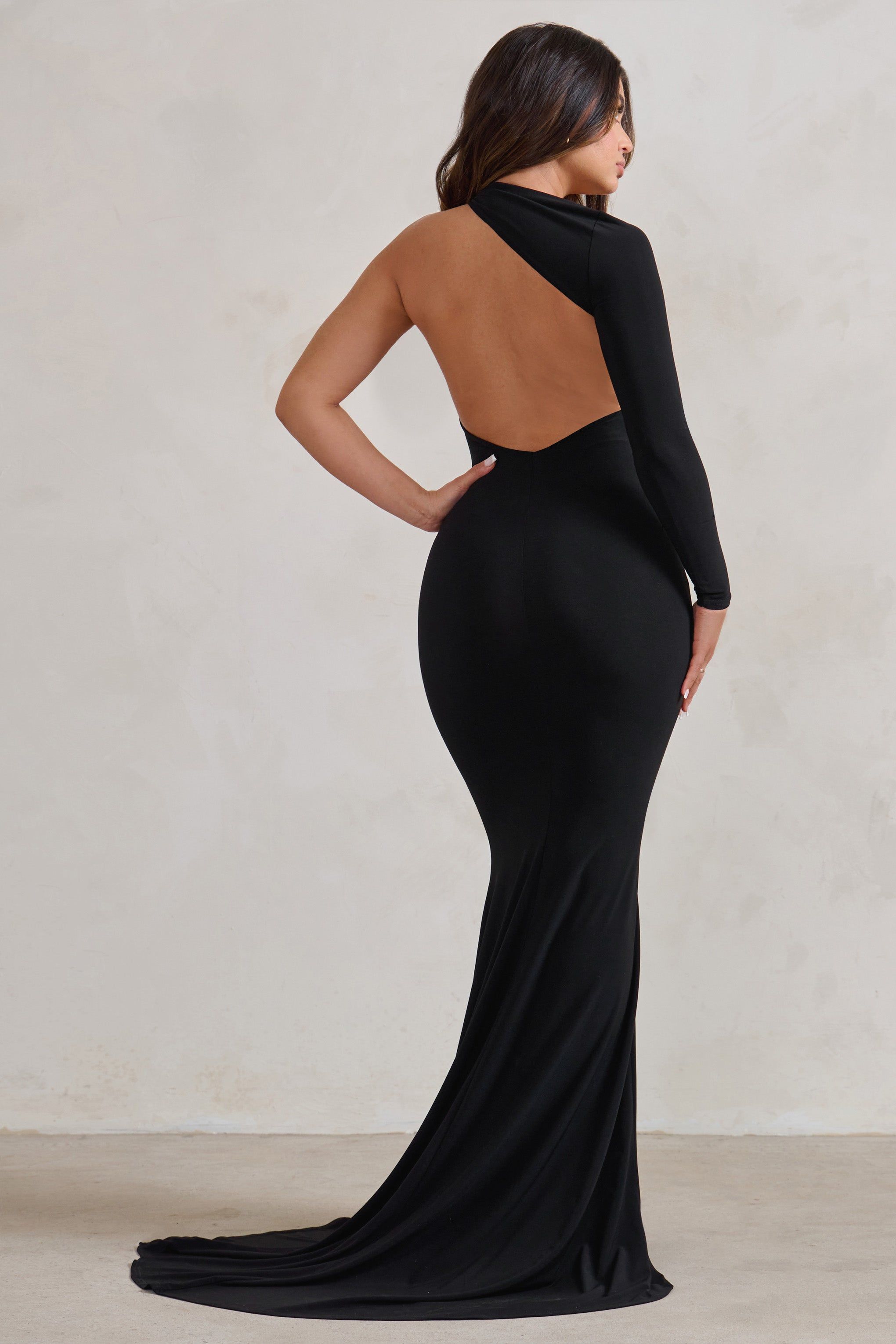 Katarina | Black One Shoulder Fishtail Maxi Dress sold by Club L London product image thumbnail 2