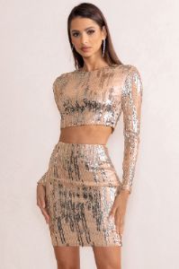 Aftermath | Champagne Sequin Crop Top sold by Club L London
