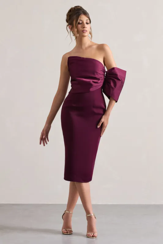 Perception | Plum Asymmetric One-Sleeve Midi Dress sold by Club L London