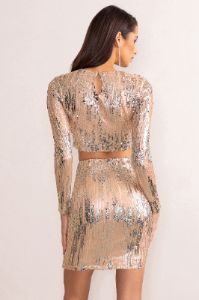 Aftermath | Champagne Sequin Crop Top sold by Club L London