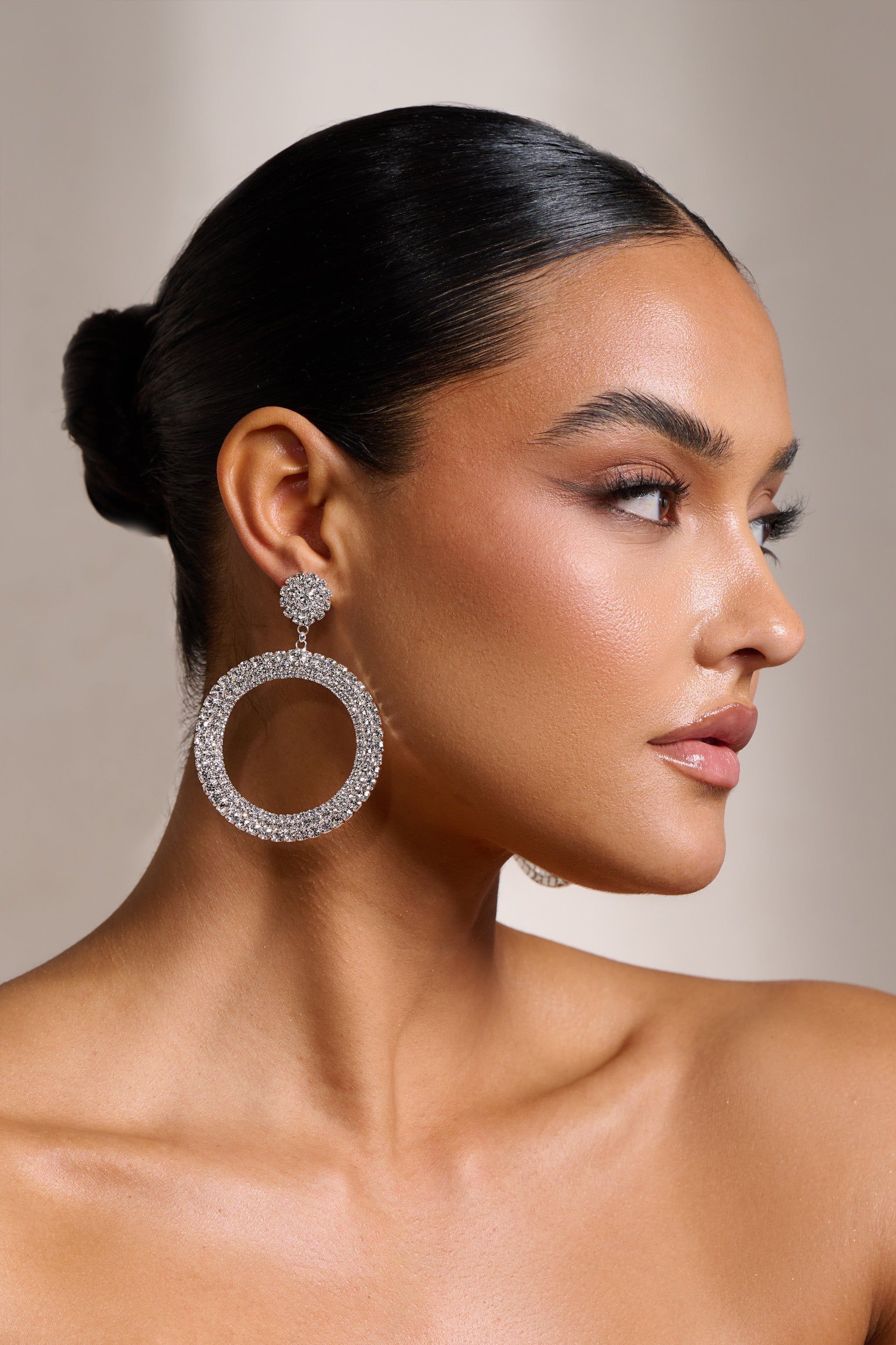 Aimee | Silver Diamante Hoop Drop Earrings sold by Club L London product image thumbnail 3