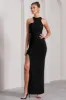 Nalani | Black Sleeveless Cut-Out Split Maxi Dress sold by Club L London