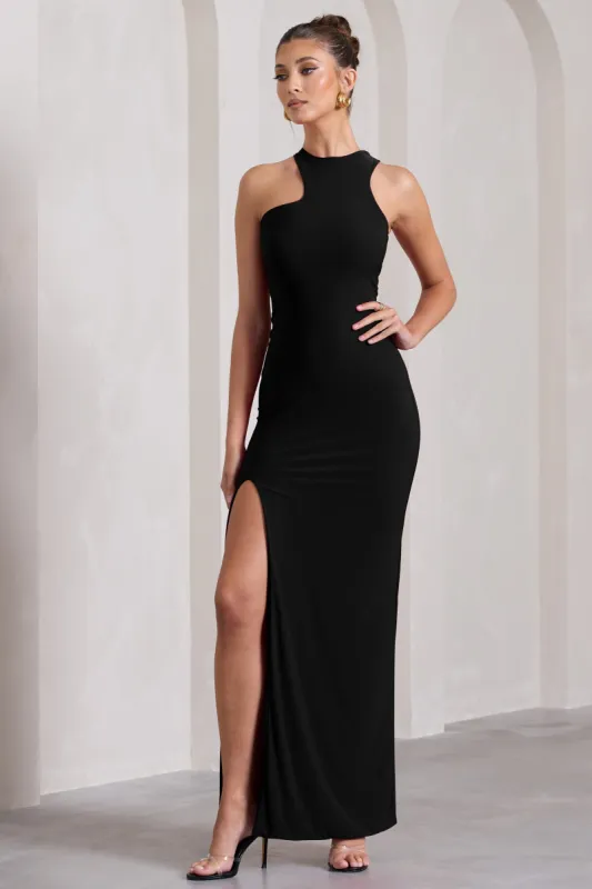 Nalani | Black Sleeveless Cut-Out Split Maxi Dress sold by Club L London