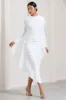 Keva | White Long Sleeve Ruched Maxi Dress with Cape Detailing sold by Club L London