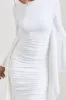 Keva | White Long Sleeve Ruched Maxi Dress with Cape Detailing sold by Club L London