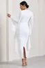 Keva | White Long Sleeve Ruched Maxi Dress with Cape Detailing sold by Club L London