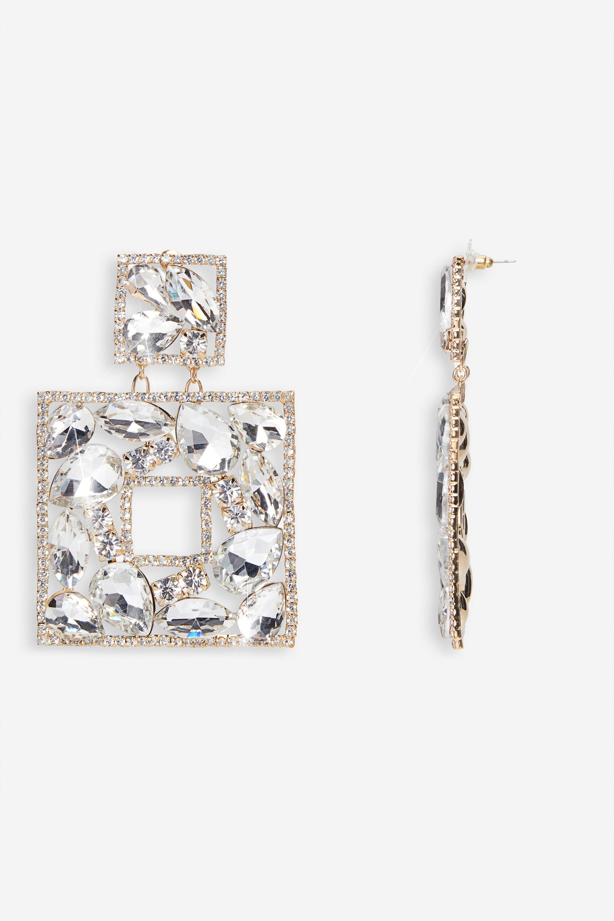 Beth | Gold Diamante Square Drop Earrings sold by Club L London product image thumbnail 2