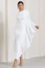 Keva | White Long Sleeve Ruched Maxi Dress with Cape Detailing sold by Club L London