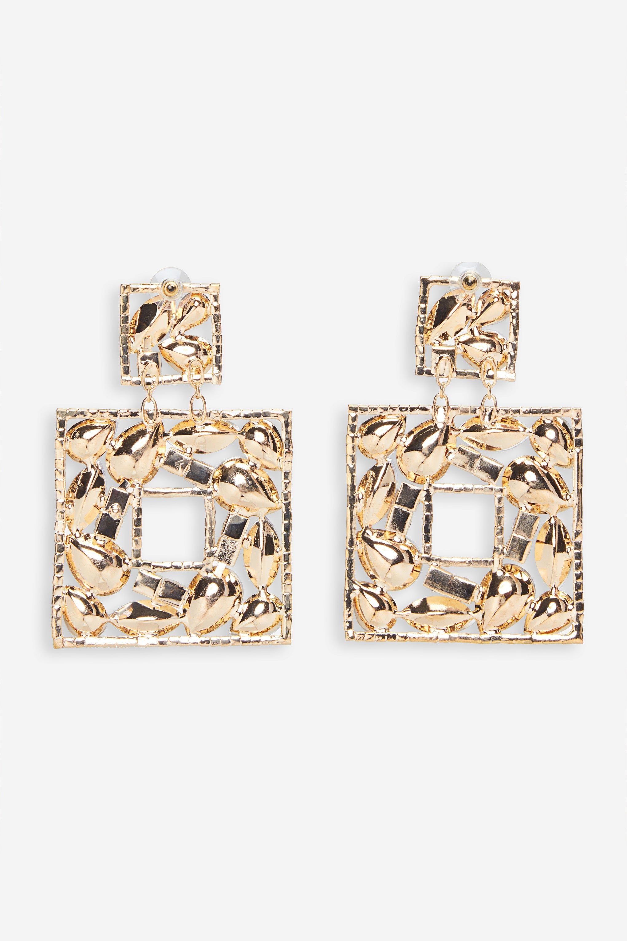 Beth | Gold Diamante Square Drop Earrings sold by Club L London product image thumbnail 3