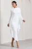Keva | White Long Sleeve Ruched Maxi Dress with Cape Detailing sold by Club L London