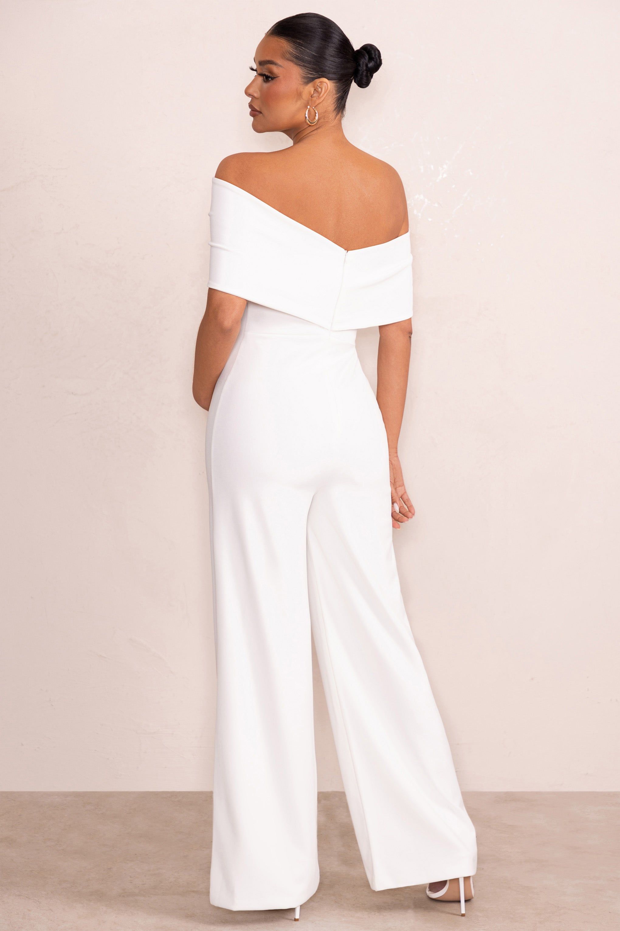 Meave | White Bardot Bow Maternity Jumpsuit sold by Club L London product image thumbnail 2