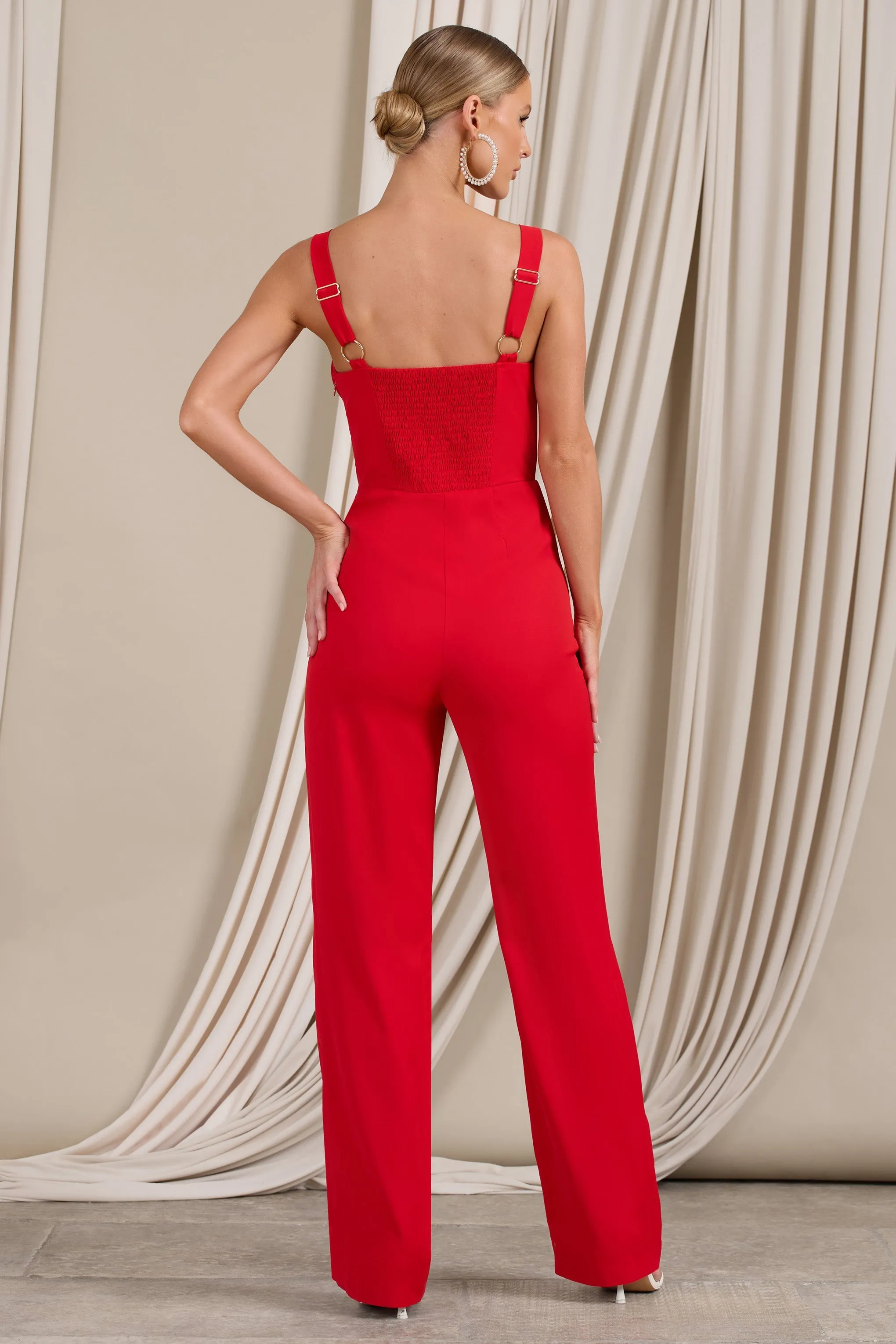 Nebbiolo | Red Strappy Laced Corset Jumpsuit sold by Club L London product image thumbnail 4