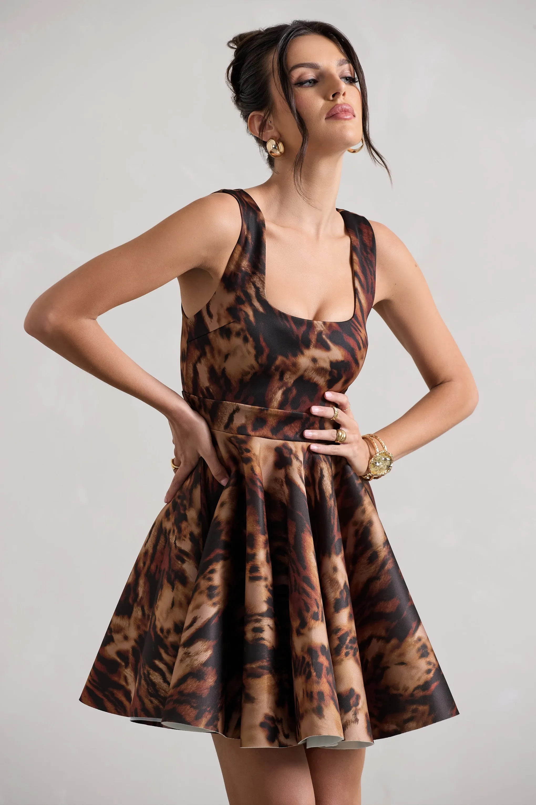 Kamaria | Animal Print Scoop-Neck Skater Mini Dress sold by Club L London product image thumbnail 3
