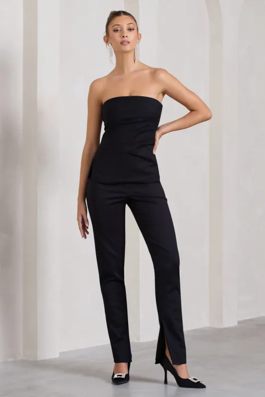Walk That Walk | Black High-Waisted Flared-Leg Trousers sold by Club L London