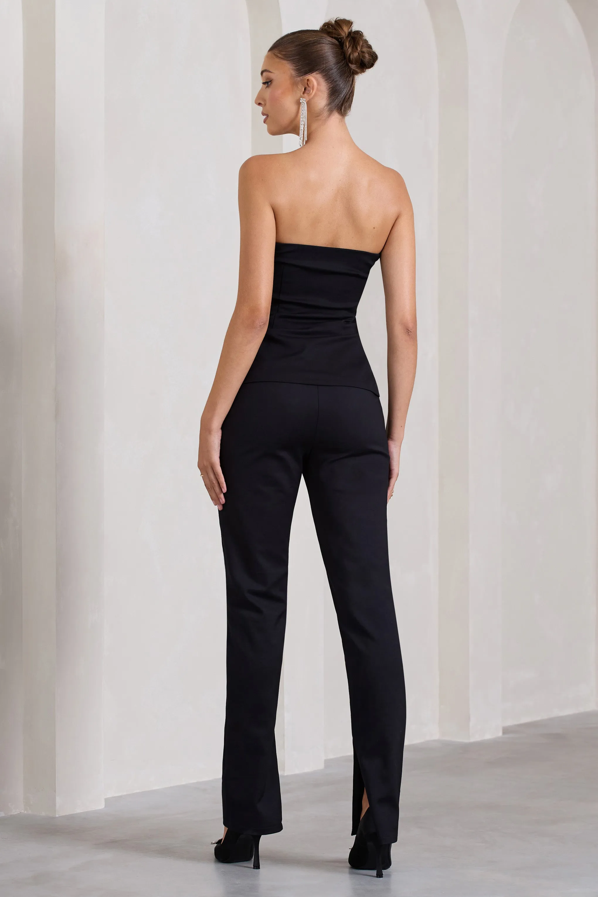 Walk That Walk | Black High-Waisted Flared-Leg Trousers sold by Club L London product image thumbnail 2