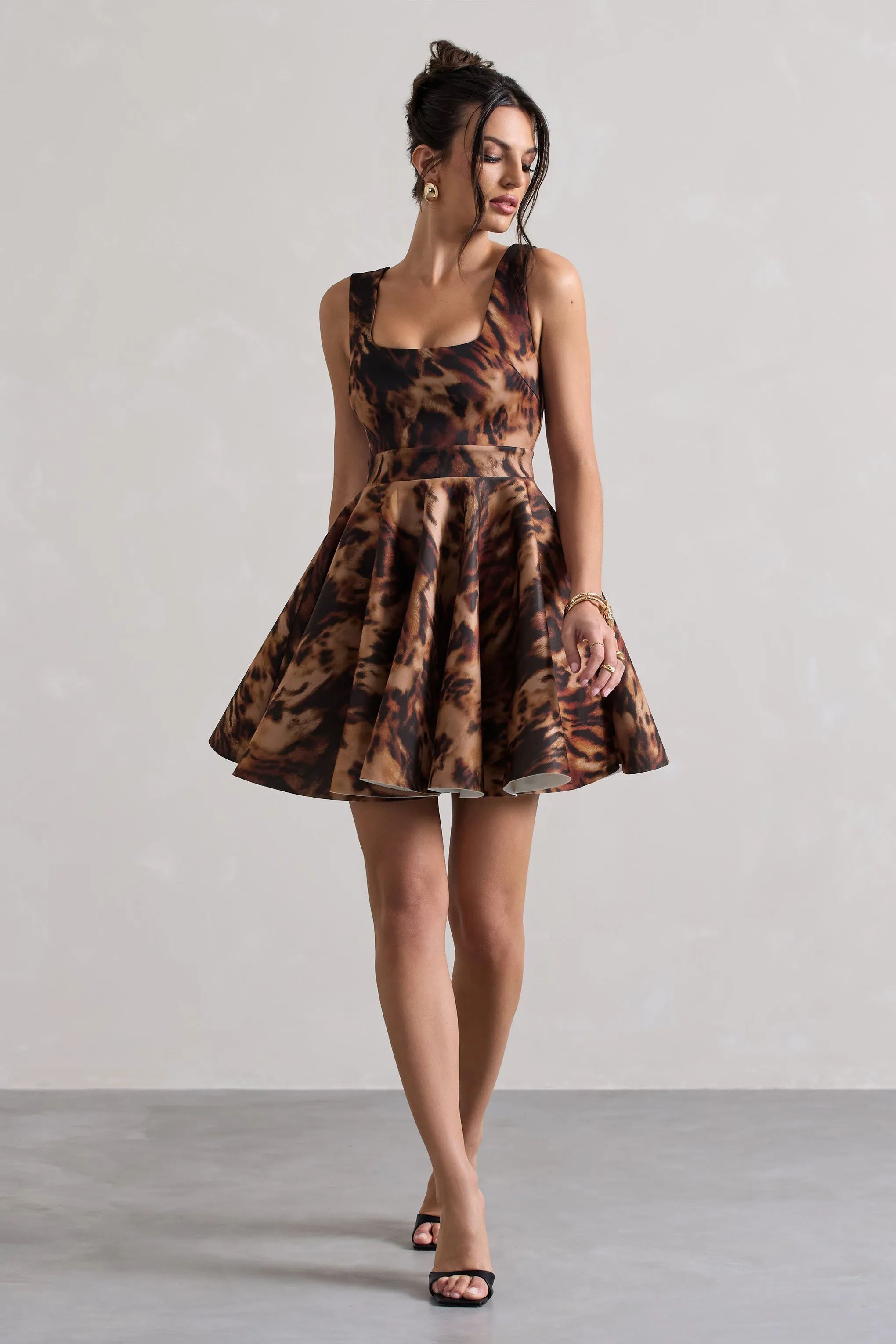 Kamaria | Animal Print Scoop-Neck Skater Mini Dress sold by Club L London product image thumbnail 5