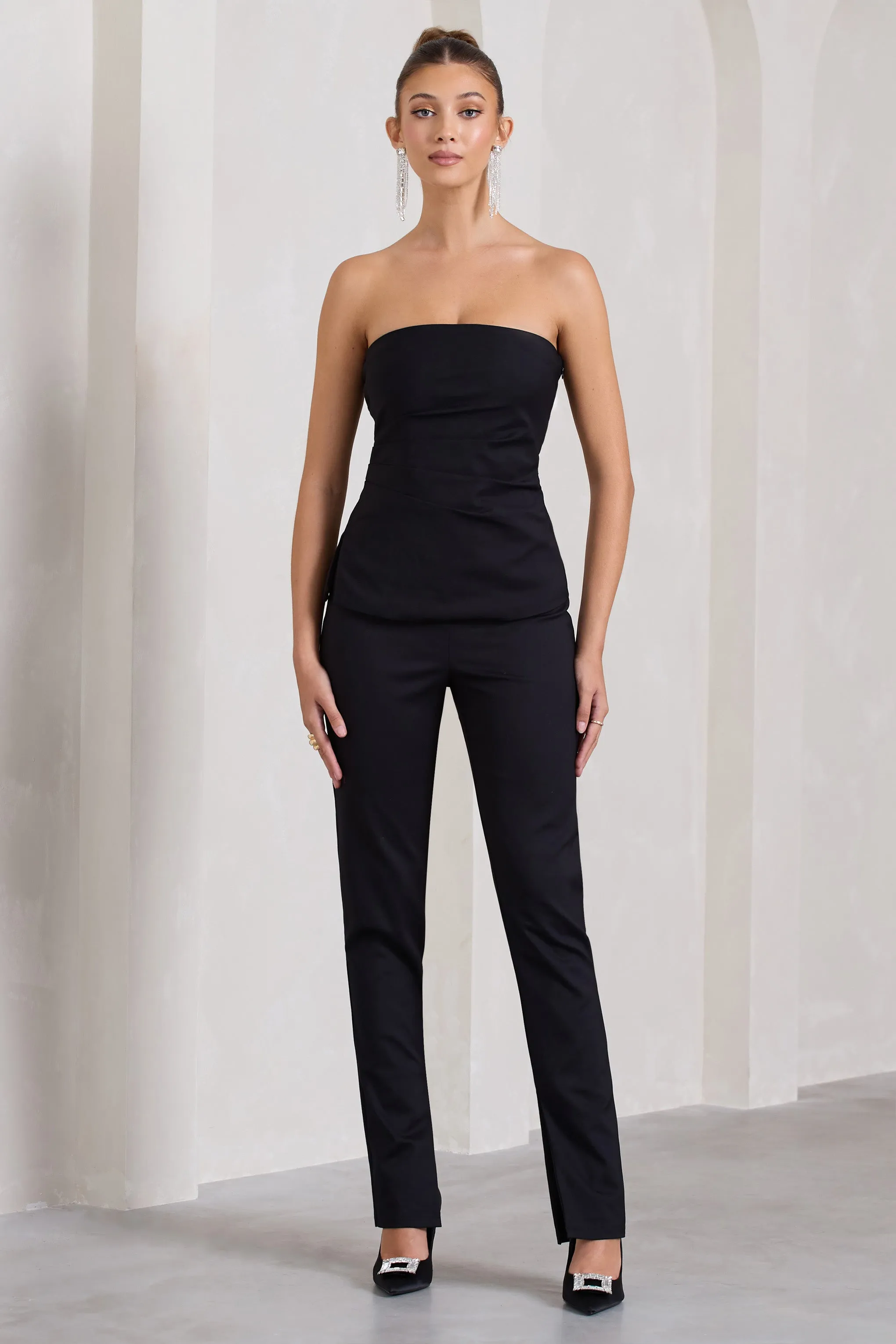 Walk That Walk | Black High-Waisted Flared-Leg Trousers sold by Club L London product image thumbnail 5