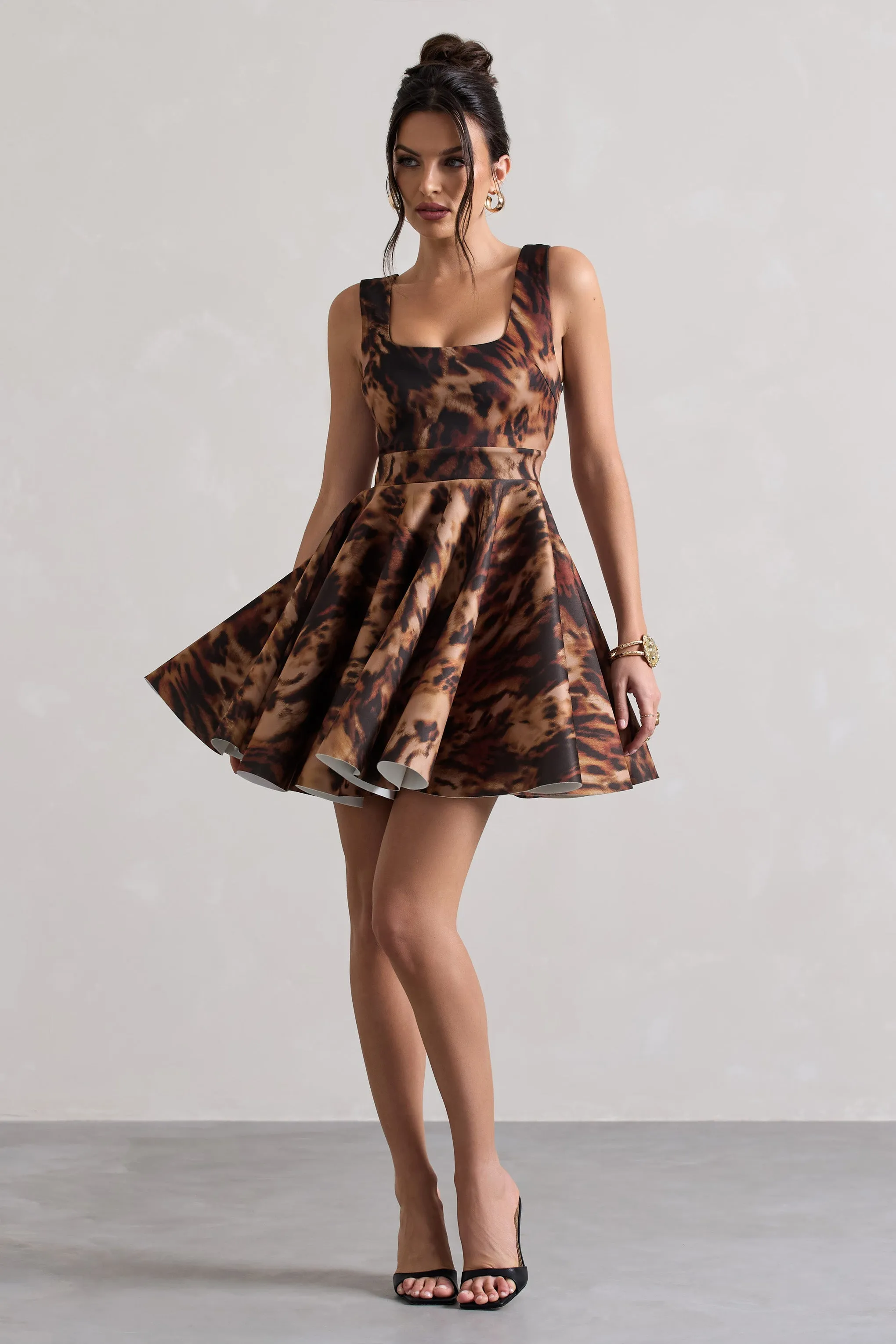 Kamaria | Animal Print Scoop-Neck Skater Mini Dress sold by Club L London product image thumbnail 4