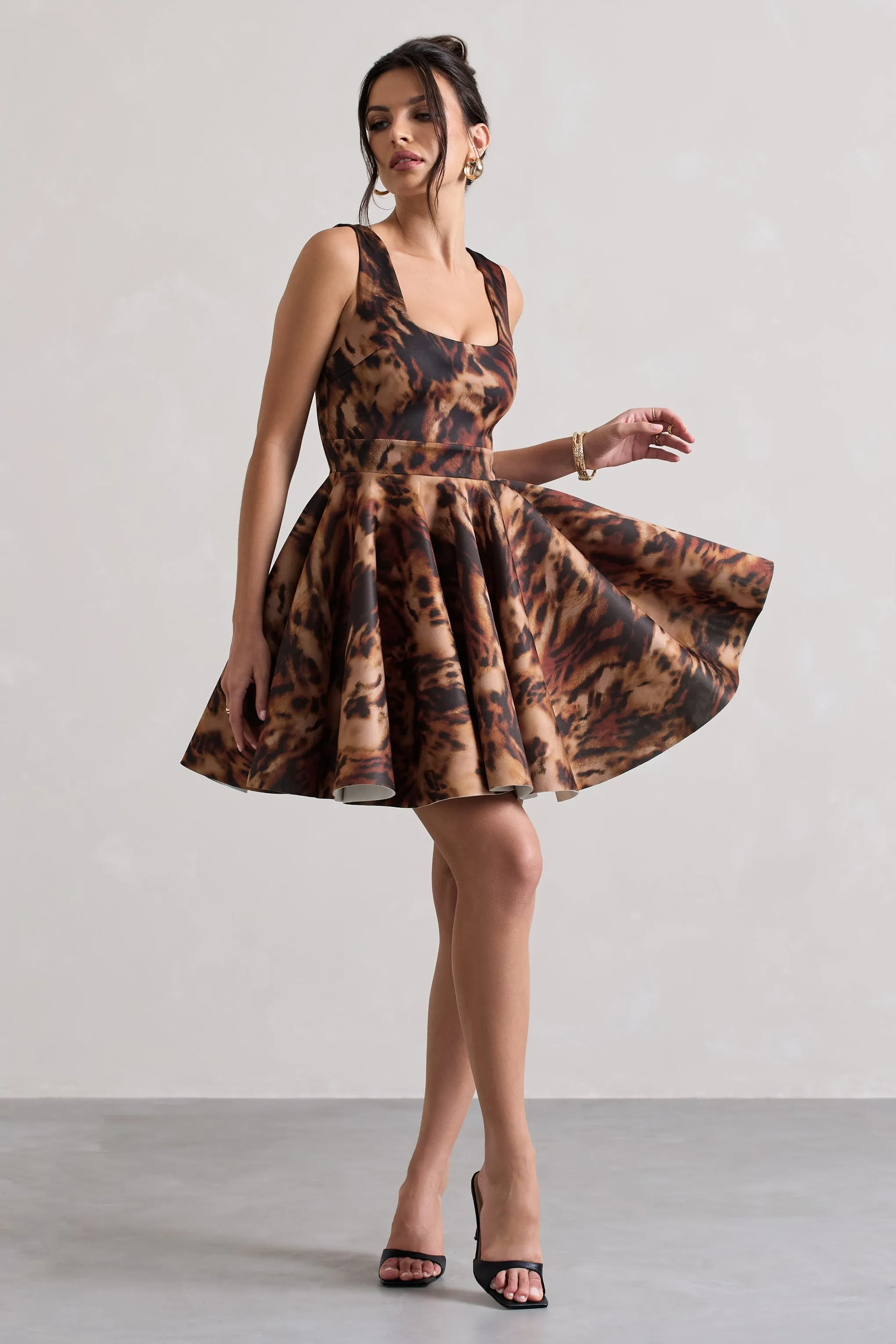 Kamaria | Animal Print Scoop-Neck Skater Mini Dress sold by Club L London