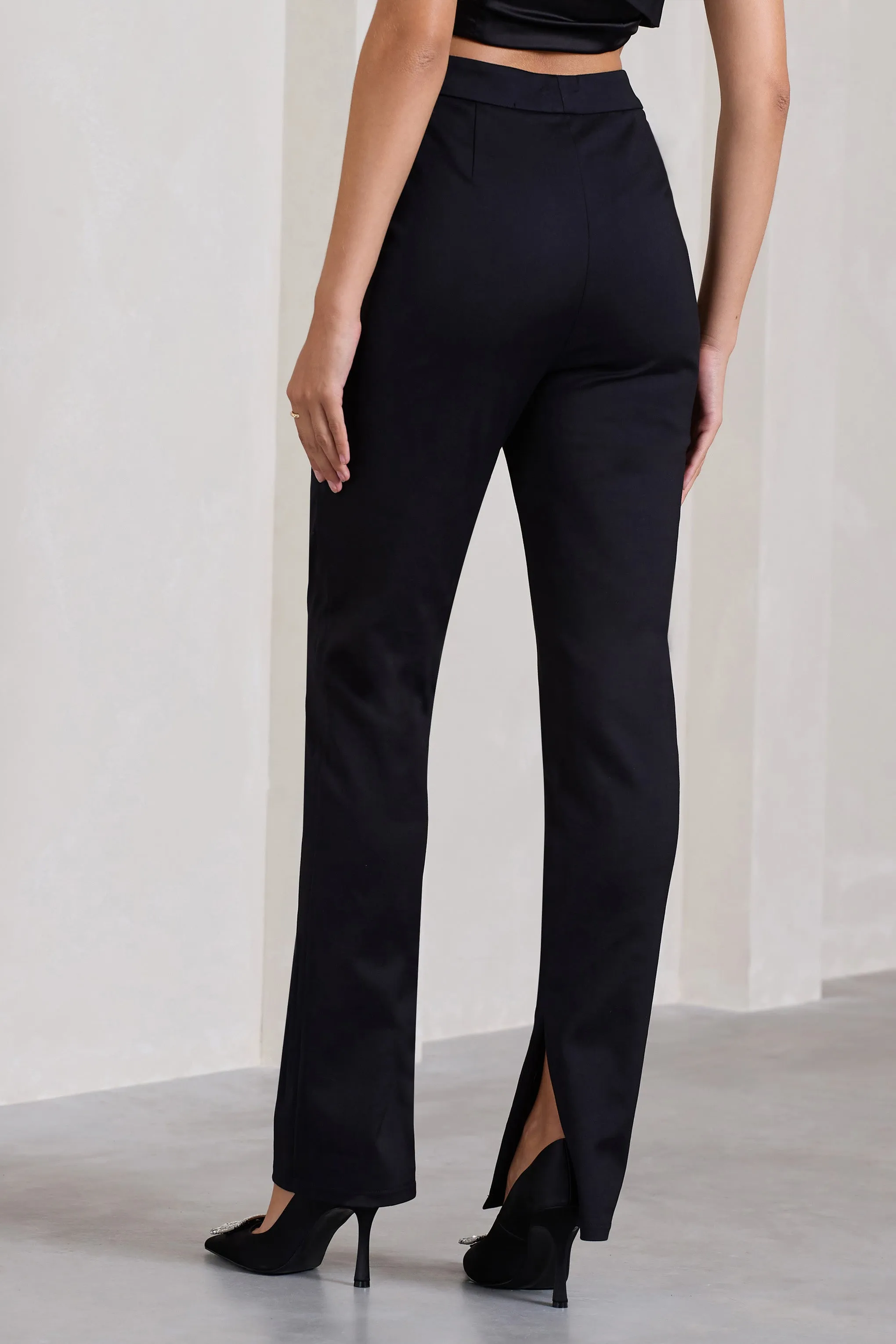 Walk That Walk | Black High-Waisted Flared-Leg Trousers sold by Club L London product image thumbnail 4