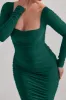Seductress | Bottle Green Square Neck Bodycon Midi Dress With Long Sleeves sold by Club L London