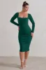 Seductress | Bottle Green Square Neck Bodycon Midi Dress With Long Sleeves sold by Club L London