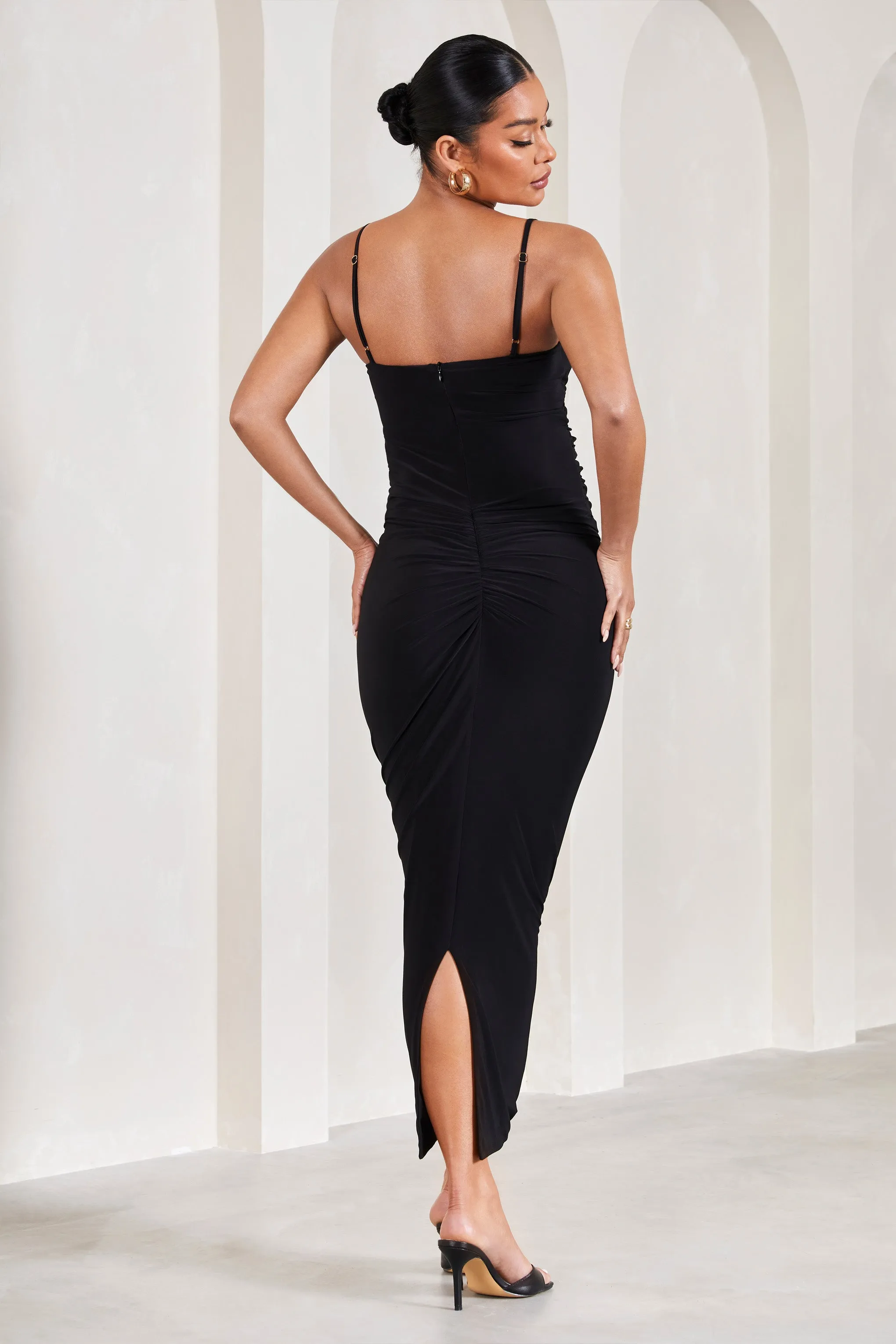 Azalea | Black Strappy Square-Neck Maternity Maxi Dress sold by Club L London product image thumbnail 2