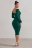Seductress | Bottle Green Square Neck Bodycon Midi Dress With Long Sleeves sold by Club L London