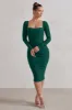 Seductress | Bottle Green Square Neck Bodycon Midi Dress With Long Sleeves sold by Club L London