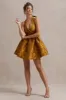 Pixi | Mustard Floral Print Sweetheart Neck Mini Dress sold by Club L London