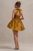 Pixi | Mustard Floral Print Sweetheart Neck Mini Dress sold by Club L London