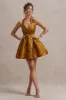 Pixi | Mustard Floral Print Sweetheart Neck Mini Dress sold by Club L London
