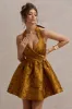 Pixi | Mustard Floral Print Sweetheart Neck Mini Dress sold by Club L London