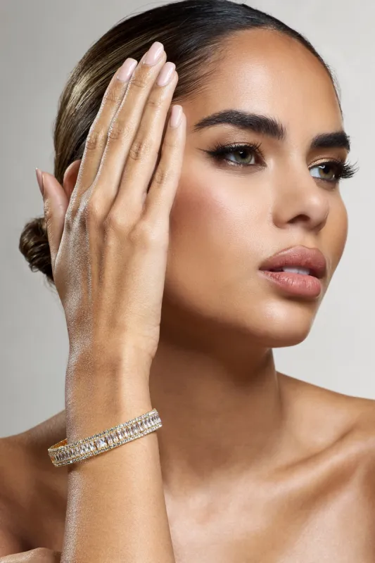Impeccable | Gold Diamante Cuff Bracelet sold by Club L London