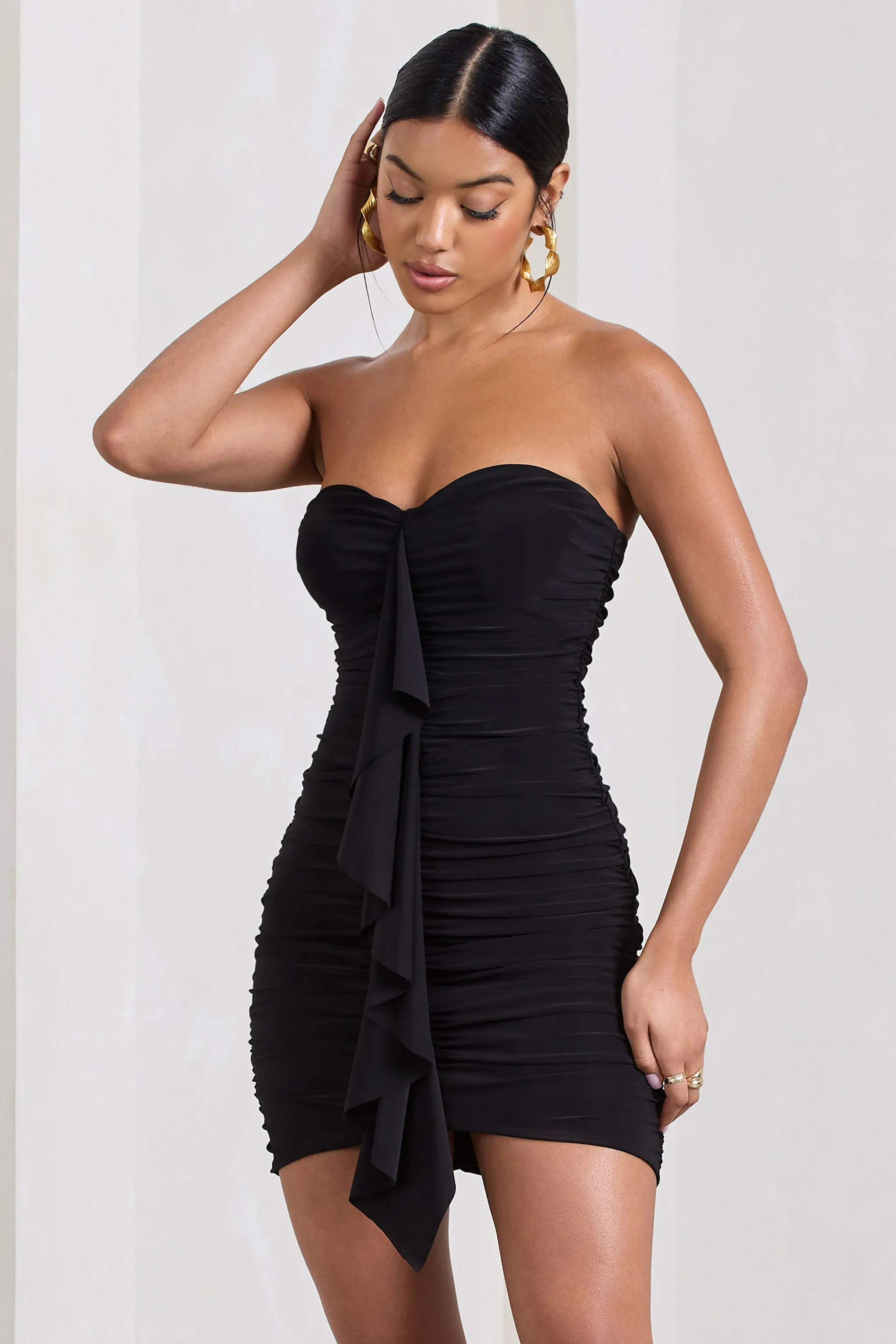 Treasure | Black Strapless Sweetheart Mini Dress With Ruffle sold by Club L London product image thumbnail 5