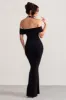 Anisa | Black Halter Neck Bardot Maxi Dress With Thigh Split sold by Club L London
