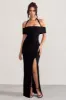 Anisa | Black Halter Neck Bardot Maxi Dress With Thigh Split sold by Club L London